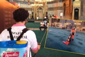 Gelenek bozulmadı: Ayasofya Camii yine Isparta gül suyu ile yıkandı