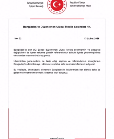 Dışişleri Bakanlığı’ndan Bangladeş Seçimlerine İlişkin Memnuniyet Mesajı