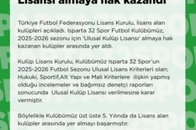 Isparta 32 Spor'a TFF'den Üst Üste 5. Kez Ulusal Kulüp Lisansı