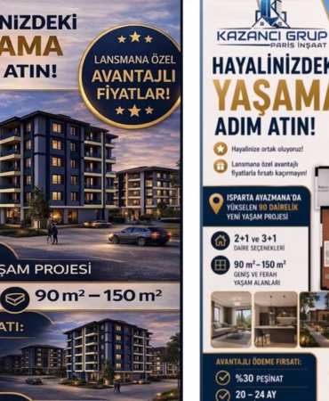 Isparta Ayazmana'da 90 Dairelik Yeni Konut Projesi Satışta