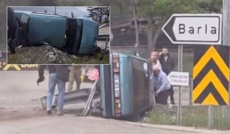 Eğirdir'de Trafik Kazası: Yağışlı Yolda Kayan Araç Refüje Çarptı