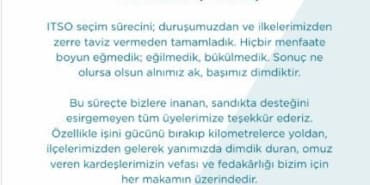 ITSO Seçimi Sonrası Yunus Karabulut’tan Net Mesaj: ‘İlkeli Duruş ve Güçlü Birlik Vurgusu!’