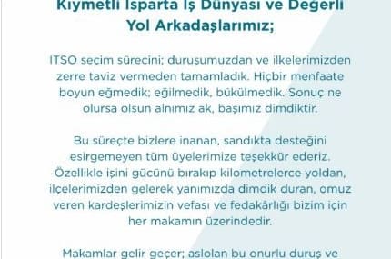 ITSO Seçimi Sonrası Yunus Karabulut’tan Net Mesaj: ‘İlkeli Duruş ve Güçlü Birlik Vurgusu!’
