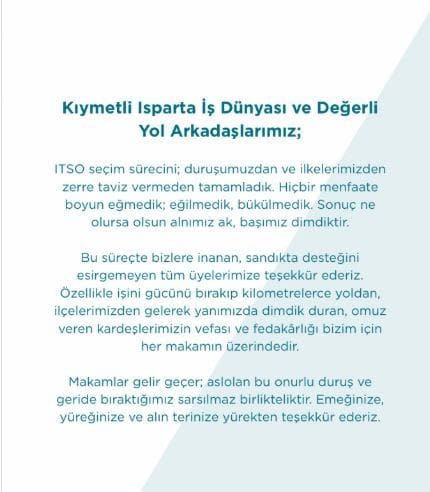 ITSO Seçimi Sonrası Yunus Karabulut’tan Net Mesaj: ‘İlkeli Duruş ve Güçlü Birlik Vurgusu!’